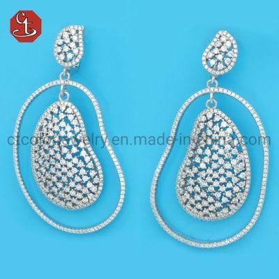 Fashion Hollow Brass or Silver Earring Pave CZ Geometric Earrings