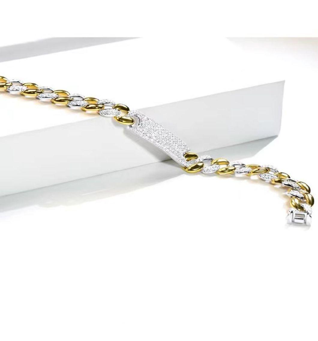 Fashion Hip-Hop Bracelet 18K Gold Plated Diamond Iced out Cuban Link Chain 925 Silver Bracelet with Buckle for Woman