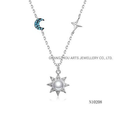 Fashion Jewelry Star with Pearl Silver Charm Necklace