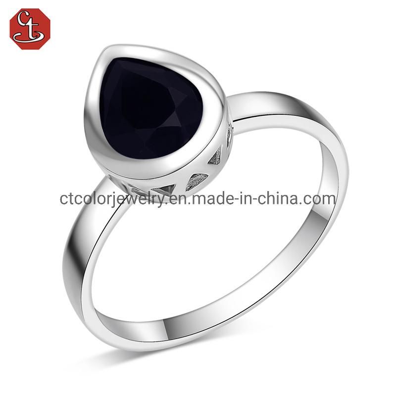 Handmade  Fashion Jewelry Black Sapphire White Rhodium Noble Ring for Women