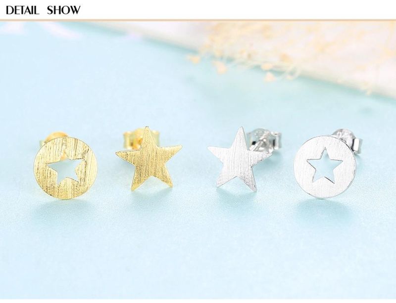Combination Star and Hollow Round Silver Earrings