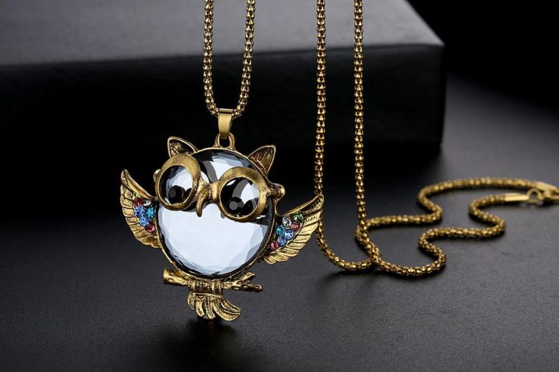 European and American Fashion Sapphire Owl Sweater Chain Long Necklace