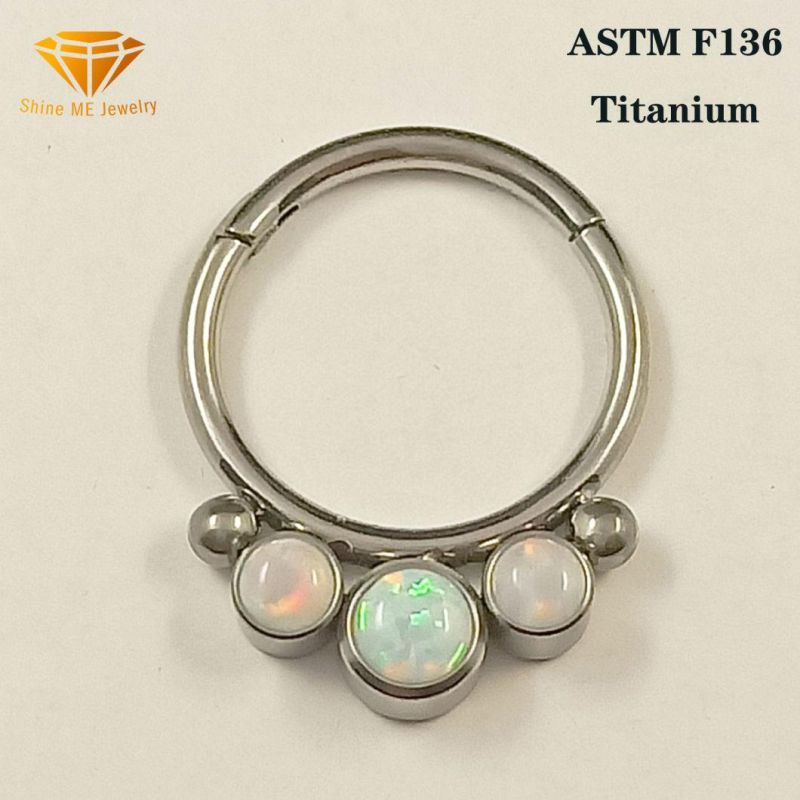 Fashion Jewelry Silver Jewelry Body Piercing ASTM F136 G23 Titanium Body Piercing Opal Hinged Segment Ring Nose Ring Tpn029