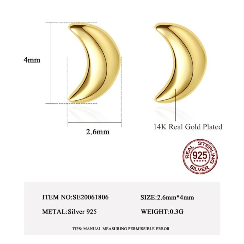 Sterling Silver Earrings Moon Style Jewelry Studs