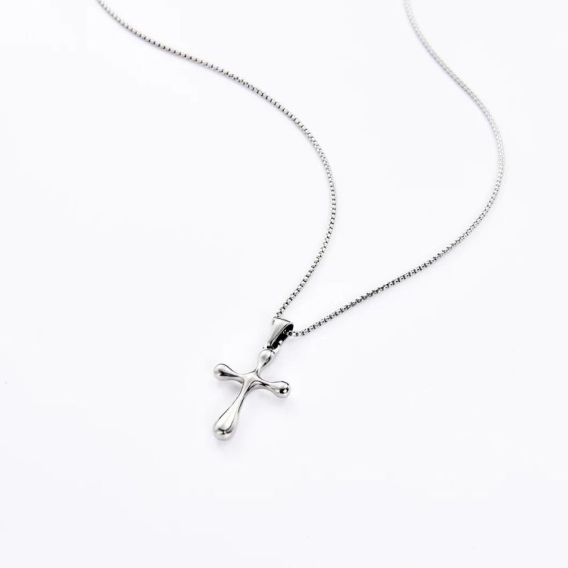 Stainless Steel Silver Color Cross Necklace for Christian Necklace Simple Gift for Daily Wearing