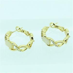 Elegant Wedding Hoop Earring Gold Plated with Crystal Cateye (A07149E1S)