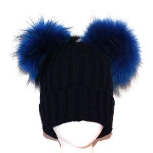 Winter Hat Knitted Beanie Ladies Racoon Fur Pompom Hats