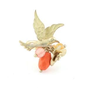 France Les Nereides Elegant Bird Flower Opening Rings for Women Yellow Tits Ring Brand Party Jewelry