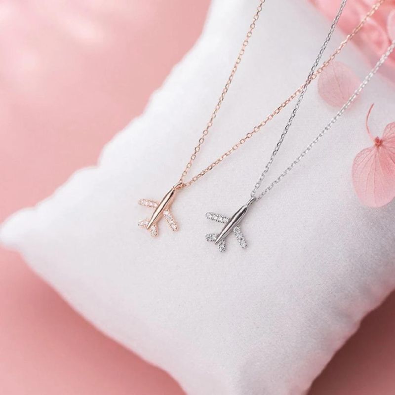 925 Sterling Silver Jewelry Necklace Minimalist Airplane Zircon Pendant Necklace Personality for Women Fashion Jewelry