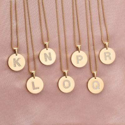 Customized New Fashion Jewelry Gold Plated a to Z Letters Necklace Stainless Steel Jewellery with Zircons for Lady