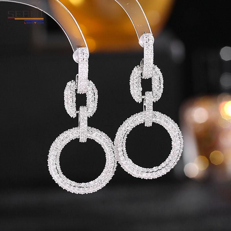 S925 Silver Needle Zircon Interlocking Hoop Earrings