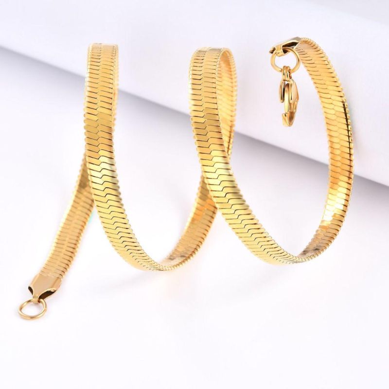 Wholesale Jewelry Herringbone Snake Necklace Stainless Steel 14K/18K Gold Plated Flat Snake Necklace