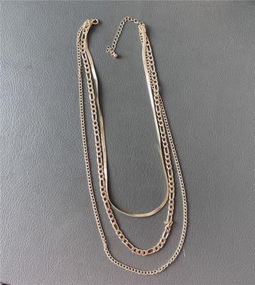 Best Selling 3 Layered Cube Curb Flat Snake Chain Multiple Necklace for Fashion Accessories