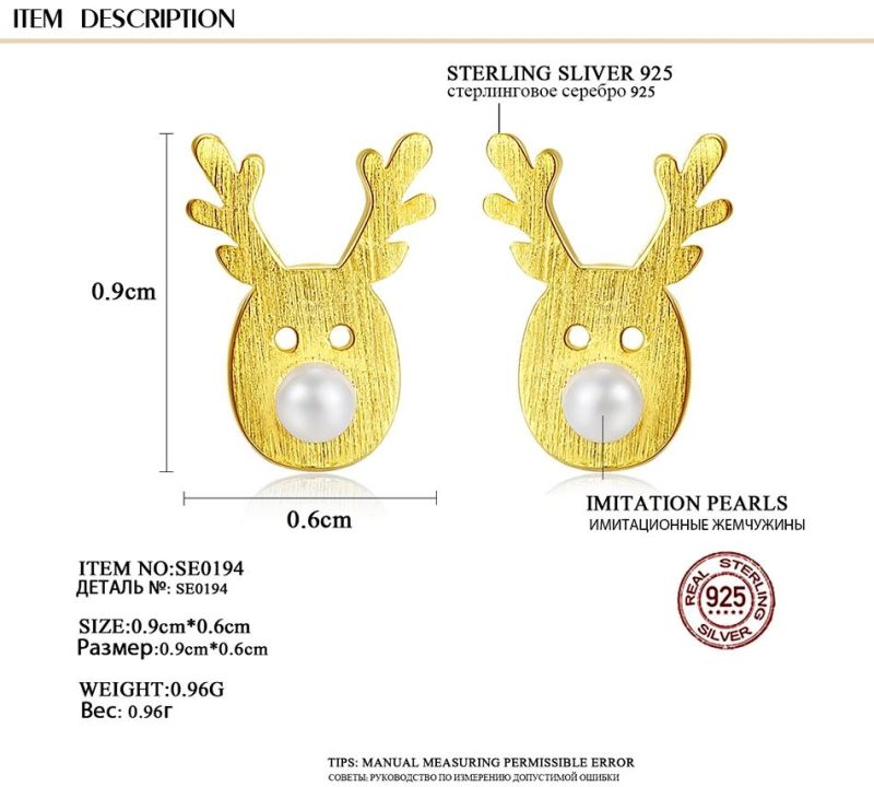 Cute Christmas Fawn Style Wear Ear Stud with Pearl