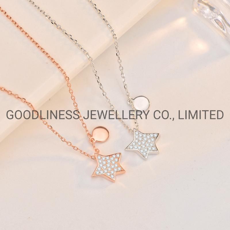 925 Sterling Silver Jewelry CZ Star Necklace