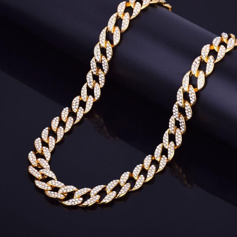 Hip Hop Jewelry Gold Plated Iced out Cuban Link Men Chain Necklace