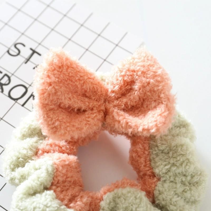 Two-Color Bow Wash Headband Coral Velvet Snow White Scrunchies