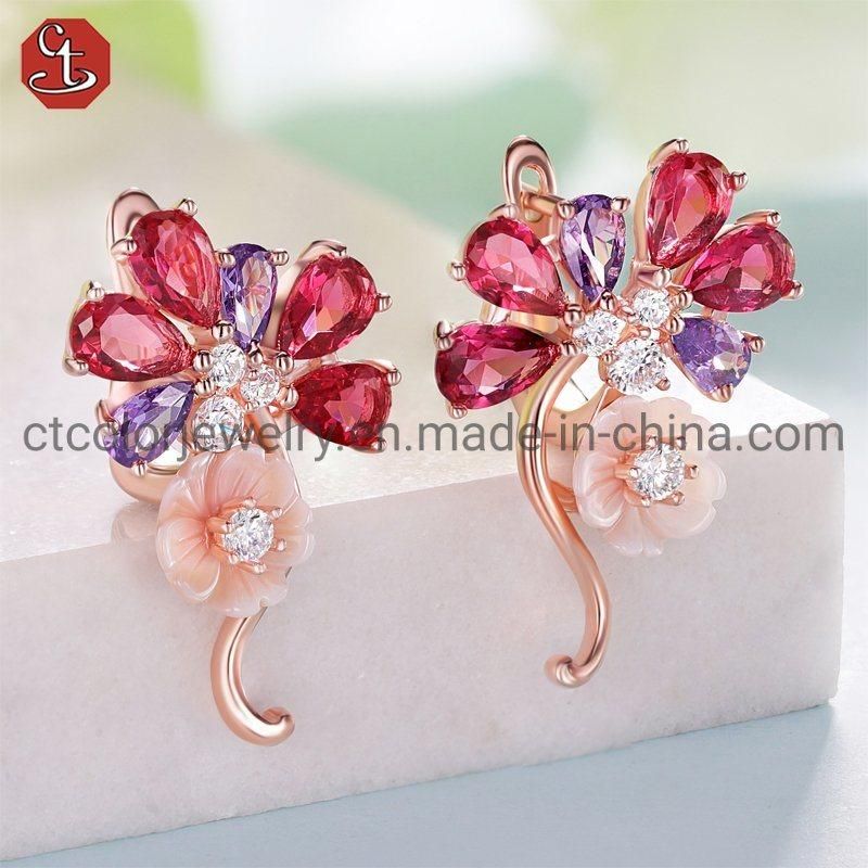 Fashion Jewelry 925 Silver Ruby Purple Earrings with Zircon