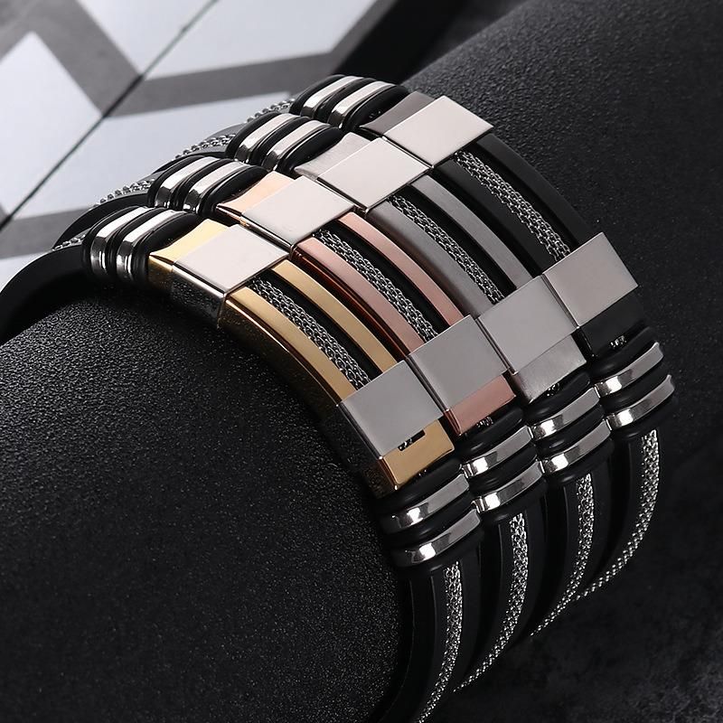 Male Bangles Jewelry New Boutique Men′s Titanium Steel Silicone Bracelet