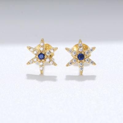 925 Sterling Silver 14K Gold Plated Fashion Unique Jewelry Starfish CZ Earrings Stud Earrings