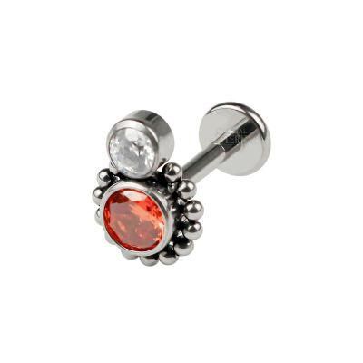 Eternal Metal ASTM F136 Red and Clear CZ Balls Titanium Internally Threaded Labret Body Piercing