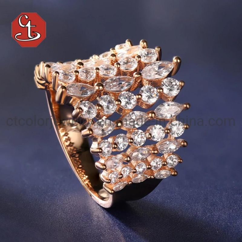 Modern Fashion Women Jewelry 18K Gold Color Ring Trend big White AAA Crystal Zircon Engagement Design Ring