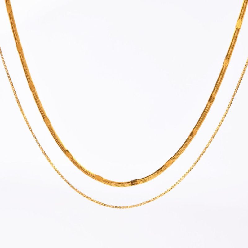 Flat Snake Chain Jewelry Lady Fashion Layering Necklace Gold Plated Custom Jewelry with  Box Chain