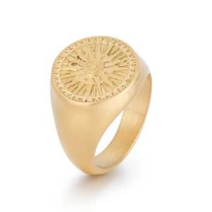 Men&prime;s Stainless Steel Compass Signet Ring