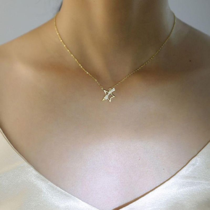 925 Sterling Silver Simple Zircon Star Pendant Clavicle Chain Necklace Women Fashion Charm Fashion Jewelry