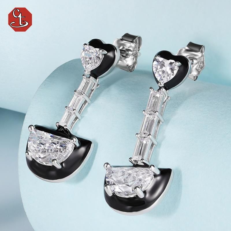 Fashion 925 silver jewelry set with CZ black enamel necklace earring noble and classical