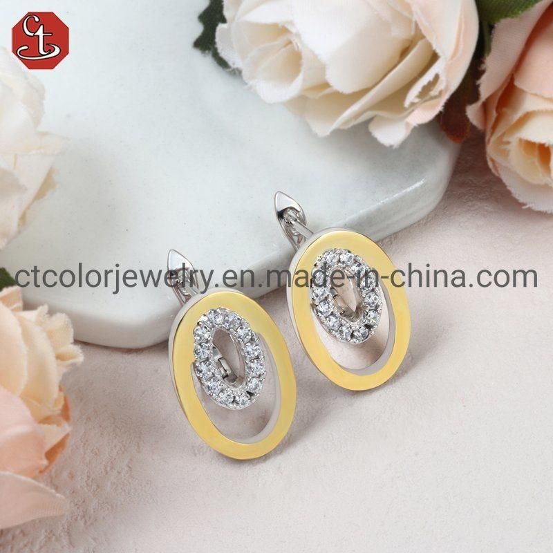 Fashion Jewelry Luxury 925 Silver and Brass Cubic Zirconia Gold Earring