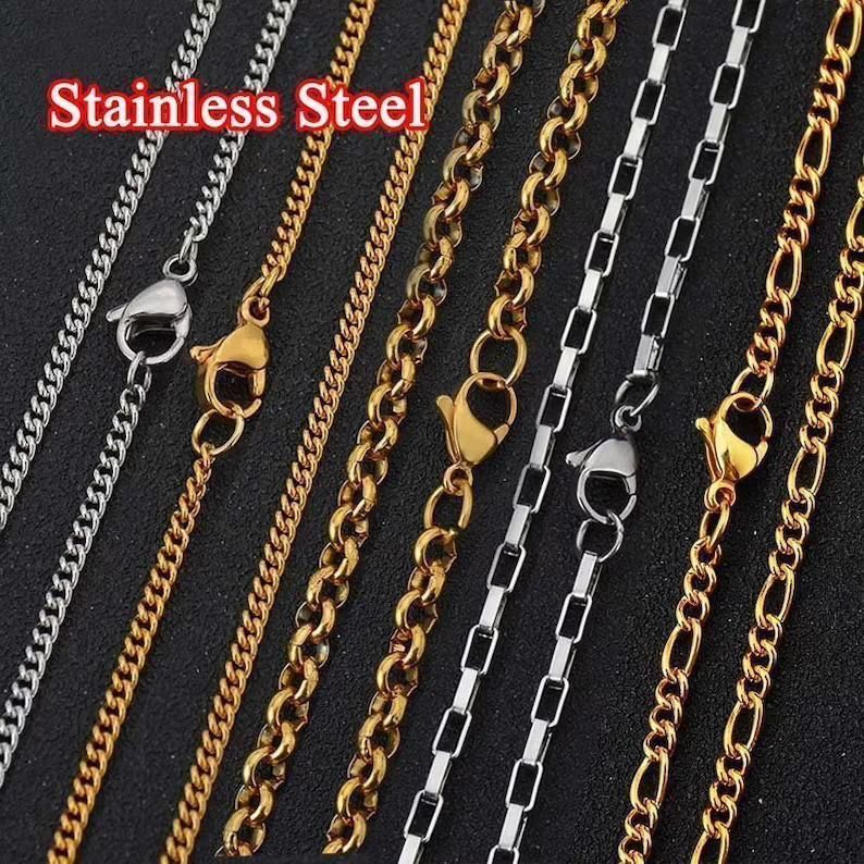 1mm, 2mm. 3mm Round Snake Necklace Chain Gold Silver Stainless Jewelry for Ladies