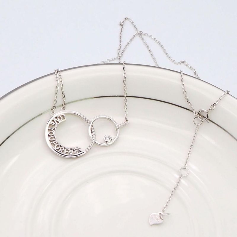 Fashion Jewelry 925 Sterling Silver Cubic Zirconia Love You Necklace for Women