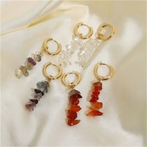 Bohemian Small Hoop Irregular Natural Stone Drop Earrings for Women
