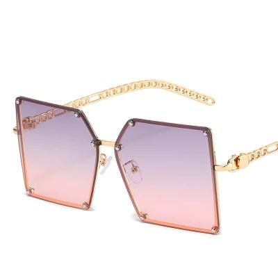 Fashion Glasses Frameless Trendy Net Red Sunglasses Female Square Big Frame Summer Travel Glasses Big Face Personality Hollow Sunglasses