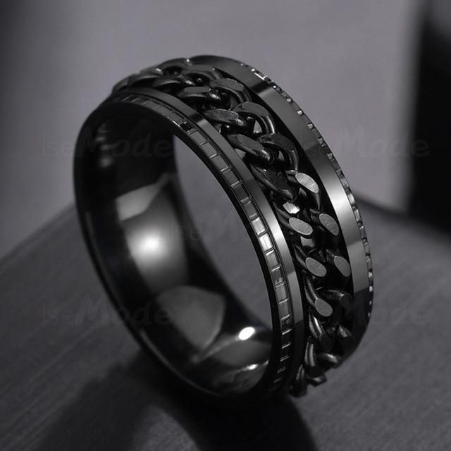 Fashion Jewellery Rotatable Chain Punk Stainless Steel Men Rings
