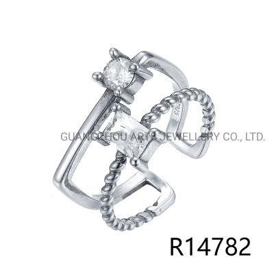 Korean Geometrical Twisted 925 Sterling Silver Open Adjustable Ring