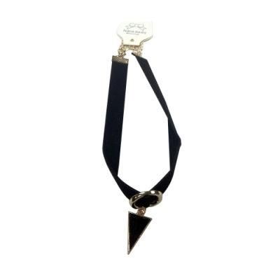 Fashion Jewelry Fabric Necklace Chocker with Triangle Charm Black Enamel