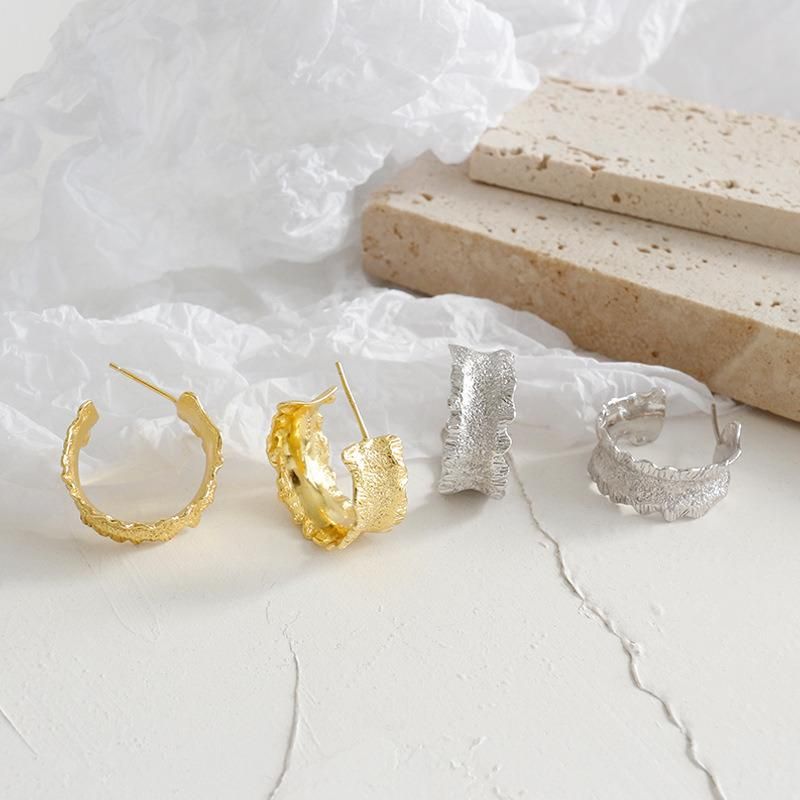 Fashion Simple Wave Sand Surface Wide Face Earrings Jewelry