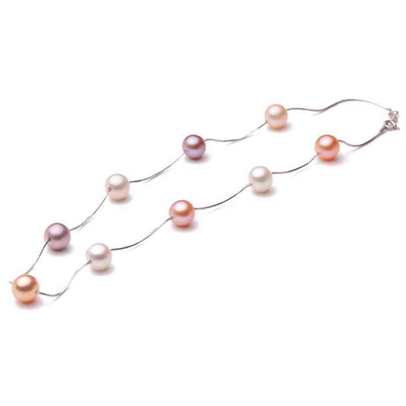 Sterling Silver Jewelry Multi Color Natural Round Freshwater Pearl Necklace (XL120077)