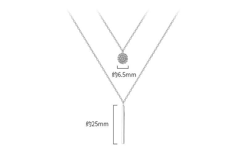 Diamond Silver Shiny Necklace Female Double Layer Pendant Clavicle Chain