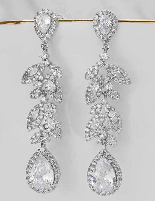 Bridal Dangle CZ Earring, Bridal Jewelry, Wedding CZ Earring, Wedding Jewelry, Factory Direct Wholesale, Rose Gold Earring