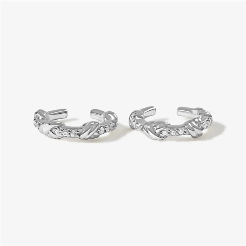 Fashion Triple Knot Ear Cuffs Rhodium Plated Sterling Silver