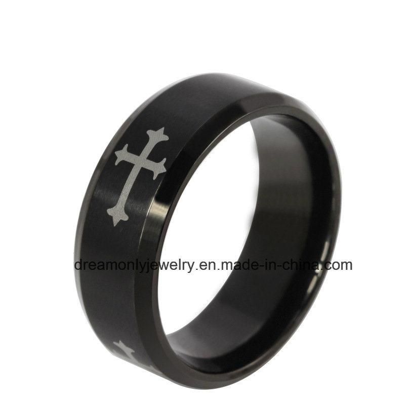 New Product Stainless Steel Black Cross Jewelry Ring