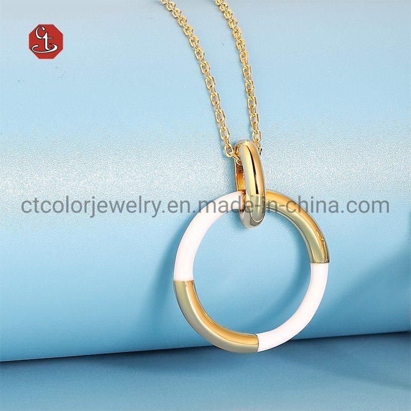 Gold Plated Jewelry 925 Sterling Silver Circle White Enamel Necklace