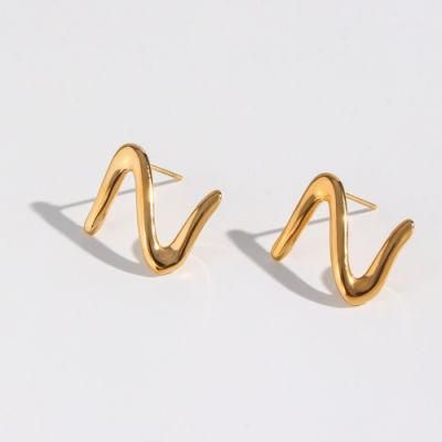 Chinese Manufacturer Customized Fashion Jewelry Matte 18K Gold Plated Z-Shaped Earrings Wholesale Stainless Steel Jewelry Women