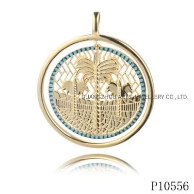 14K Gold Plating Coconut Tree with Turquoise Silver Pendant