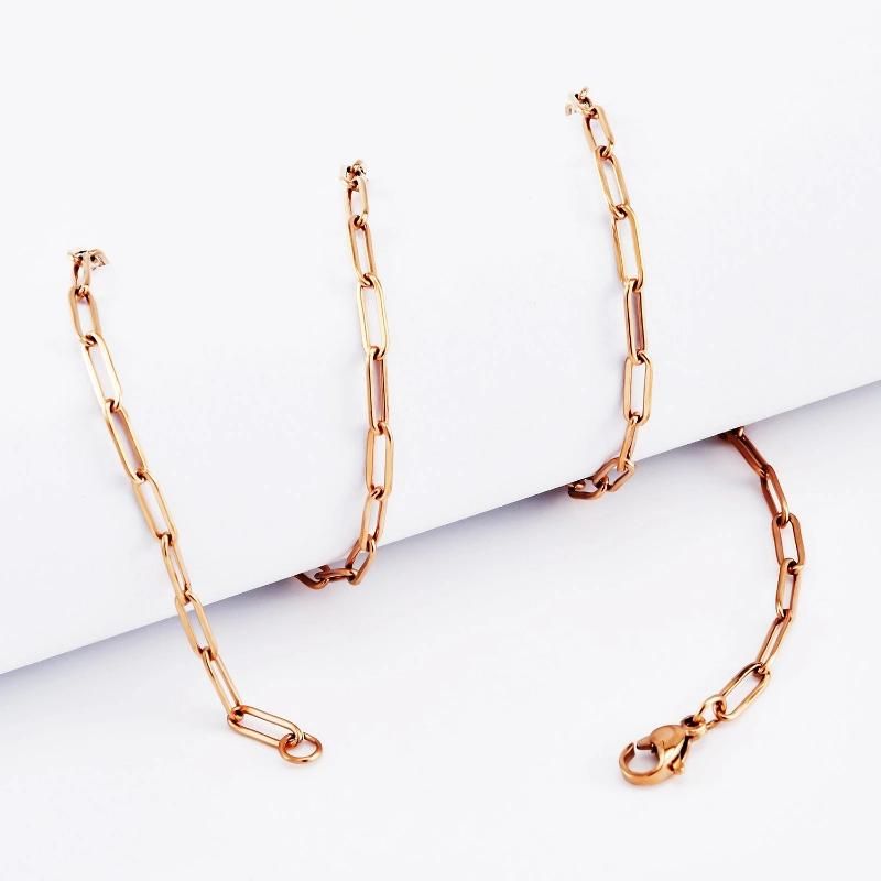 Fashion 18K Gold Plated Long Paper Clip Stainless Steel Necklace for Ladies Suit for Layer Wearing