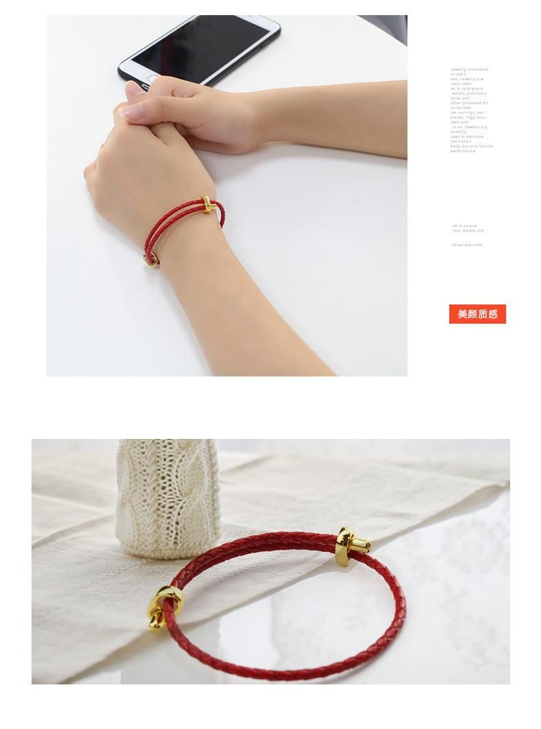 Hot Selling Retro Classic Braided Red Leather Rope Gold Charm Bracelet