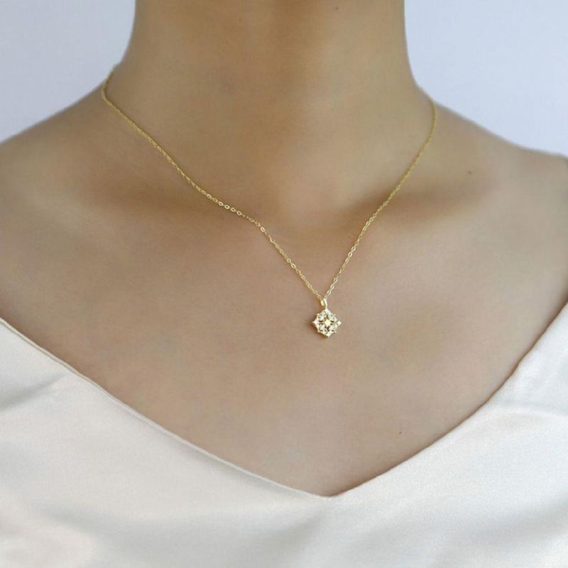 Fashion Accessories 925 Sterling Silver 14K Gold Plated Diamond Pendant Necklace Women Crystal Clavicle Chain Simple Exquisite